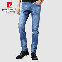 皮尔卡丹（pierre cardin）0800-203713 新品欧美时尚刮烂磨白男装微弹舒适直筒牛仔长裤 蓝色 36码