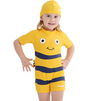 hugmii儿童连体泳衣立体造型泳衣泳帽宝宝小孩游泳衣 橙色小鱼 100码