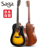 萨伽Saga民谣木吉他缺角圆角初学入门萨迦吉它jita乐器 41英寸缺角日落色D10C