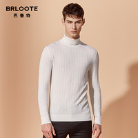 Brloote/巴鲁特 男士纯羊毛衫时尚休闲竖条纹针织衫男冬季高领羊毛打底衫 米白 170/92A