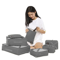 BUBM QJT旅行收纳袋行李箱衣服整理包旅游衣物收纳内衣整理袋套装 灰色七件套