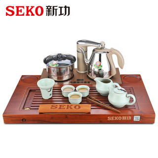 新功（SEKO）F165花梨木茶盘全自动上水茶具套装茶台电茶炉不锈钢配炉