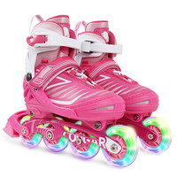 美洲狮（COUGAR）儿童轮滑鞋可调休闲全闪溜冰鞋单鞋MZS705 粉色M码