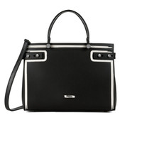 芙拉 Furla FW19MAIN 女士 牛皮革 黑色+米色 LADY M系列 M号 个性撞色勾边手提包斜挎单肩包托特包 1033906