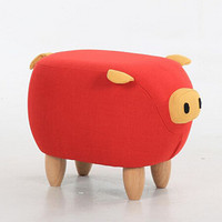 摩高空间家用时尚创意小猪穿鞋换鞋小凳子布艺动物矮凳沙发凳-红色
