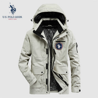 U.S.POLO ASSN. 棉衣男 2019秋冬季新品潮流衣服宽松大码棉袄男装上衣棉服连帽衣服外套 6194116012 米白 2XL