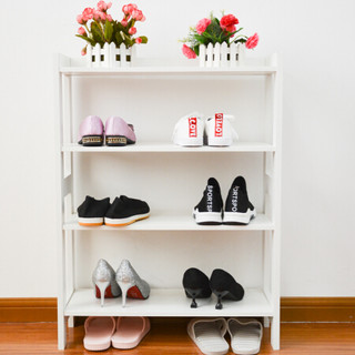 HMJIA  鞋架多层简易防尘鞋柜卧室架子收纳置物架 平放四层白色    HJ-X1004W