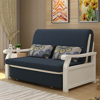 利尔 沙发床实木折叠沙发床1.2米1.5米两用多功能1.8米小户型客厅卧室木质海绵小沙发 藏蓝色