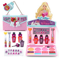 芭比女孩玩具生日礼物儿童彩妆盒安全水洗化妆品工具套装 公主亮丽时尚彩妆手提包