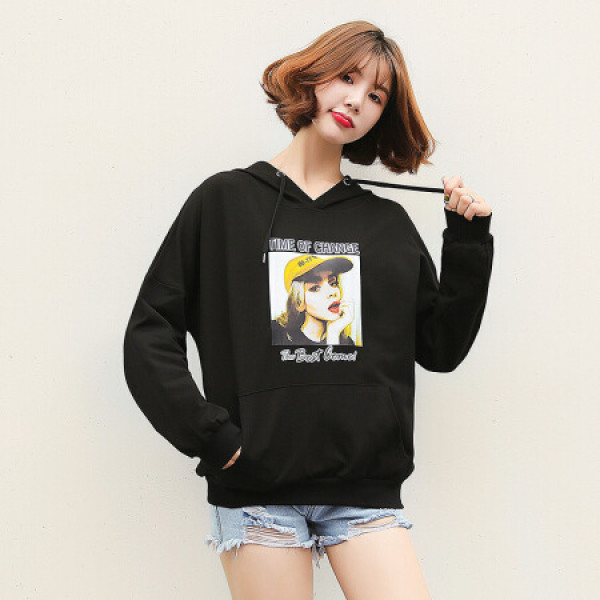 商品joy of joy 京东女装2019秋季新款韩版宽松连帽卫衣女薄款套头