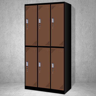 奈高彩色更衣柜多门柜员工柜带锁储物柜存包柜浴室员工柜六门更衣黑边褐色0.8mm