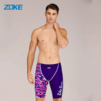洲克 ZOKE 男士泳衣 短裤五分及膝泳裤水中健身防晒速干舒适专业竞技游泳裤LL86O2370 兰底ZOKE字母花_2 2XL