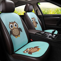 紫风铃夏季3D透气网布汽车坐垫单片带靠背可爱小方垫四季通用卡通汽车座垫座套凉垫全车 7件套-猫头鹰鹰