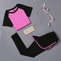 尚格帛 夏季新品女装T恤女速干短袖T恤配运动裤健身瑜伽两件套装女 ywCS805 A款（长裤+T恤）粉色 XL
