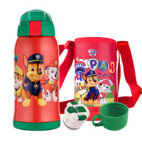 汪汪队儿童保温杯吸管两用男女学生水杯子304不锈钢便携水壶 550ml PC0130A 红色 送杯套