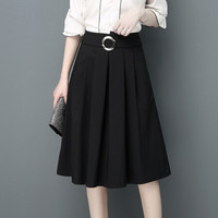 AUDDE 2019夏季新款女装新品百皱裙半身裙女时尚韩版高腰显瘦黑色中裙a字裙 HZD09-8966 黑色 XL