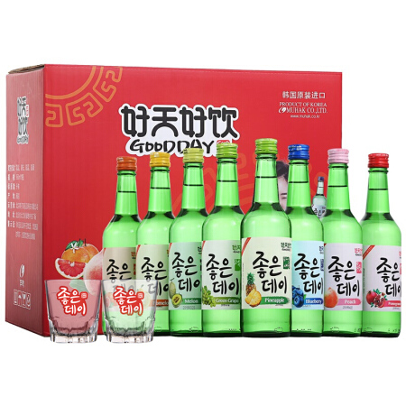 好天好饮韩国烧酒原瓶进口8种水果口味组合360ml8瓶整箱装口味随机