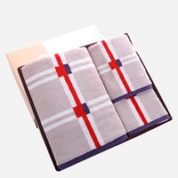 亚光（LOFTEX）出口欧洲品 毛巾纯棉色织 英格兰风情方巾面巾浴巾3件套礼盒（配手提袋） 红色