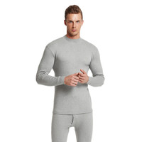 花花公子(PLAYBOY)7557中高领保暖内衣中老年男套装纯棉秋衣秋裤男士基础薄款全棉内衣套装冬男浅麻灰XXL