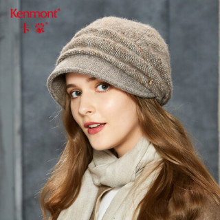 KENMONT 卡蒙 km-2618 贝雷帽加绒女秋冬季韩版后托堆堆帽百搭英伦针织帽 驼色 可调节57.5cm