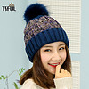 Tsful 帽子女冬季新款时尚拼色保暖护耳针织毛线帽子 CM3006B 藏青