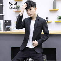 猫人(MiiOW)男士西服休闲时尚简约纯色单西便服外套QT815A-1802黑色2XL