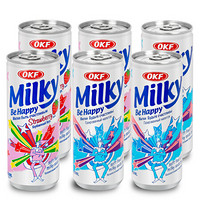 韩国进口 OKF 牛奶苏打饮料 原味、草莓味 混合果味 碳酸饮料 250ml*6听组合装