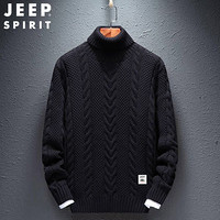 吉普 JEEP 高领毛衣男纯色2019秋冬装新品长袖修身针织衫休闲套头衫翻领麻花打底衫上衣XH181215 黑色 2XL