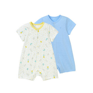 英氏婴儿夏装衣服连体衣男女宝短袖哈衣连身衣两件装184A0359 星光蓝 80CM