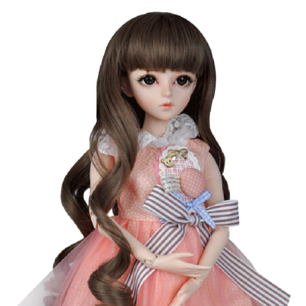 doris)凯蒂娃娃假发3分bjd洋娃娃改妆头发头套棕色齐刘海卷发女孩玩具