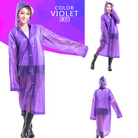 耶洛谜（yeluomi）半透明时尚雨衣成人男女式加厚非一次性EVA雨衣 旅游长款带帽雨披YMZ01紫