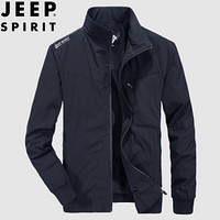 吉普 JEEP 2019春秋新品男装夹克外套男士薄款立领茄克衫防风衣 L2677深蓝色 2XL