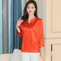 AUDDE 翱笛 T恤女中老年女装上衣时尚气质宽松中袖妈妈装 MMJR2887 橘色 4XL