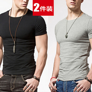 俞兆林  2件装男士背心纯色莫代尔质T恤运动弹力修身男式打底汗衫 黑色+灰色 L