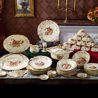 友来福 碗碟套装碗盘家用 欧式组合韩式陶瓷个性中式 创意日式餐具套装 玫瑰56头