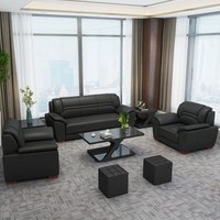 隆旭办公家具办公沙发茶几组合办公室简约会客接待沙发商务皮沙发 黑色牛皮3+1+1+长茶几+方茶几7812