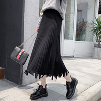 AUDDE 2019秋冬季新款女装新品针织裙半身裙女韩版高腰显瘦百褶裙包臀裙a字裙子 ywH813 黑色 均码