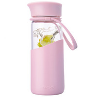 MIGO玻璃水杯子0.4L带盖便携泡茶杯车载旅行玻璃瓶男女士花润粉