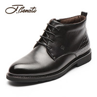 宾度（J.Benato）男士头层牛皮侧拉链加绒内里高帮靴子保暖商务皮鞋 T8R742 黑色 40