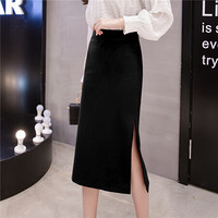 新薇丽（Sum Rayleigh）双侧开叉半身裙 2019春季新款韩版修身显瘦中长款过膝包臀裙 GGSS3302 黑色 S