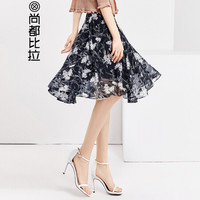 尚都比拉 中长款印花雪纺半身裙2019年新款显瘦a字裙碎花优雅大摆裙 182Q0319763 182Q0319763C050S M