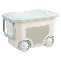 百草园收纳箱儿童玩具收纳整理箱 中号蓝色储物箱带可视窗滑轮塑料箱