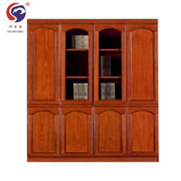 顺富美（SHUNFUMEI）四门实木书柜 木质文件柜实木贴皮资料柜 四门落地柜档案柜胡桃色和红棕色可选