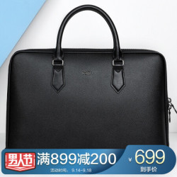 金利来(Goldlion)新款时尚男士公文包 简约男式电脑包商务手提包 黑 FA193024-111