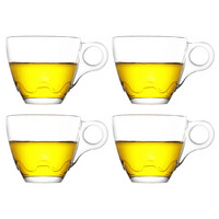 唯成玻璃杯子水杯4支装小杯子品茗杯带把手男女居家用办公茶具配件透明耐热玻璃花茶杯泡茶LP-220