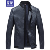 罗蒙(ROMON)仿皮皮衣男2019秋季新款潮流时尚休闲修身立领皮夹克外套男 8JK981805 藏青 175/L
