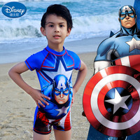 迪士尼(DISNEY)儿童泳衣 漫威系列复仇者联盟美国队长 中小童男童连体泳衣冲浪服S19W2F0162A 蓝色 130