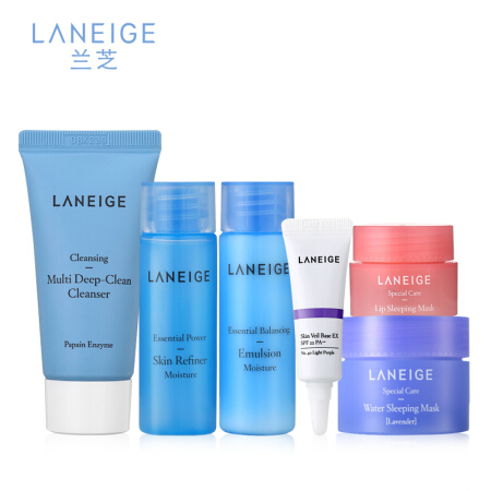 兰芝 (LANEIGE)6件套旅行装(水乳+洁面+睡眠面膜+唇膜+隔离) (另赠:100元优惠券,满101可用)