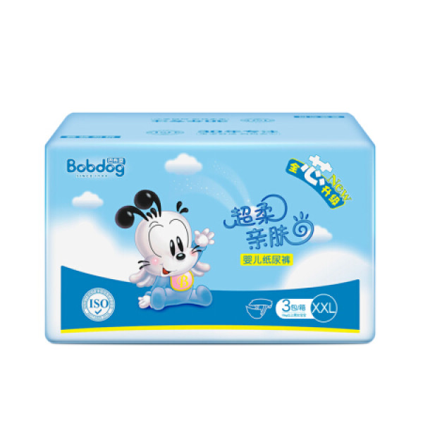 bobdog巴布豆超柔亲肤系列纸尿裤xxl20片3包小波浪款