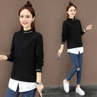 AUDDE 2019秋冬季新款女装新品卫衣女假两件薄款宽松bf慵懒风外套ins潮上衣 HZ5052-1352 黑色 M